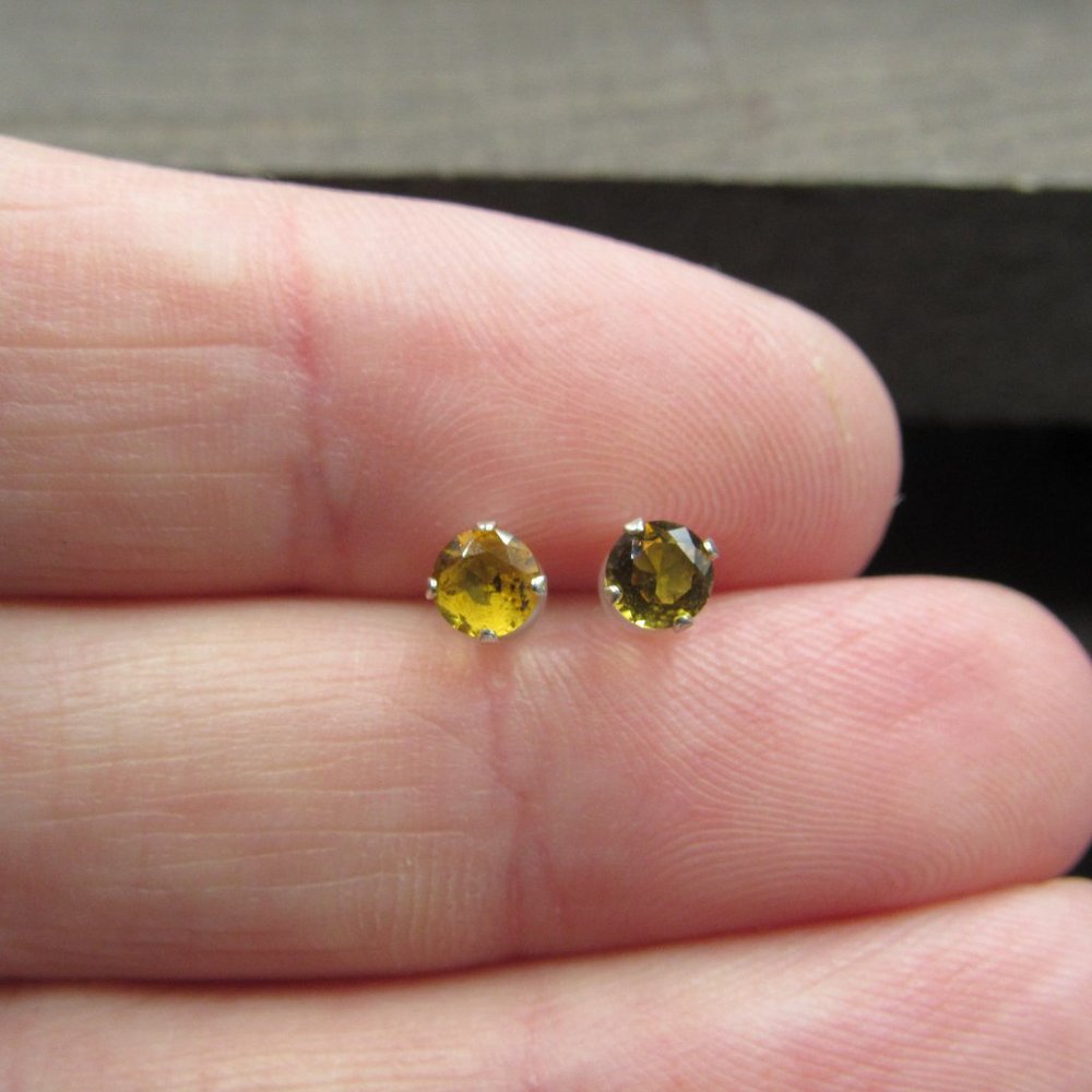 Sterling Silver Tiny Yellow Cz Stud Earrings - image 2